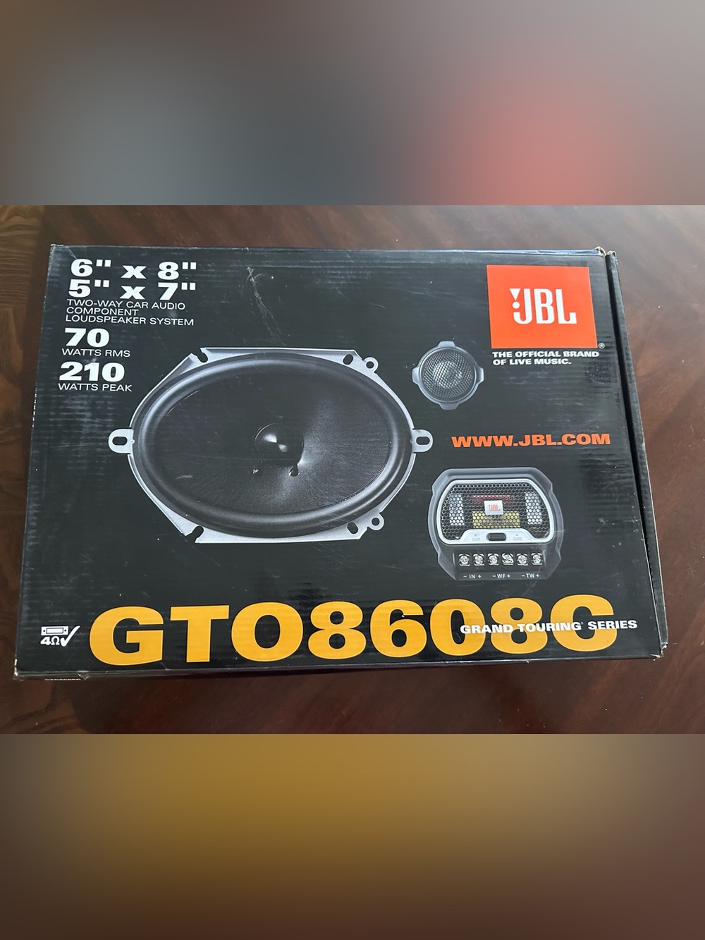JBL Black and Orange Car Audio Component Speaker System Packaging